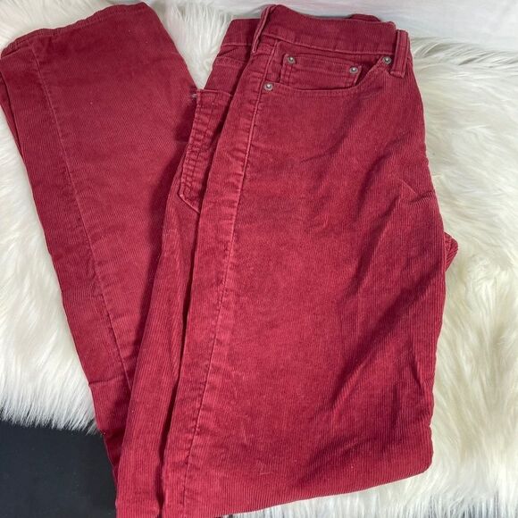 Levi's 514 VTG Red Corduroy Mid Rise White Tab Jeans Sz 28 X 34